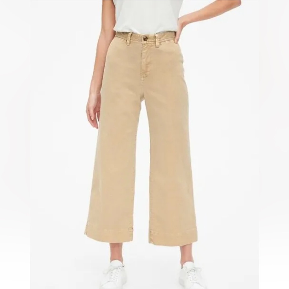 GAP high rise wide leg cropped pant khaki size 8 TALL